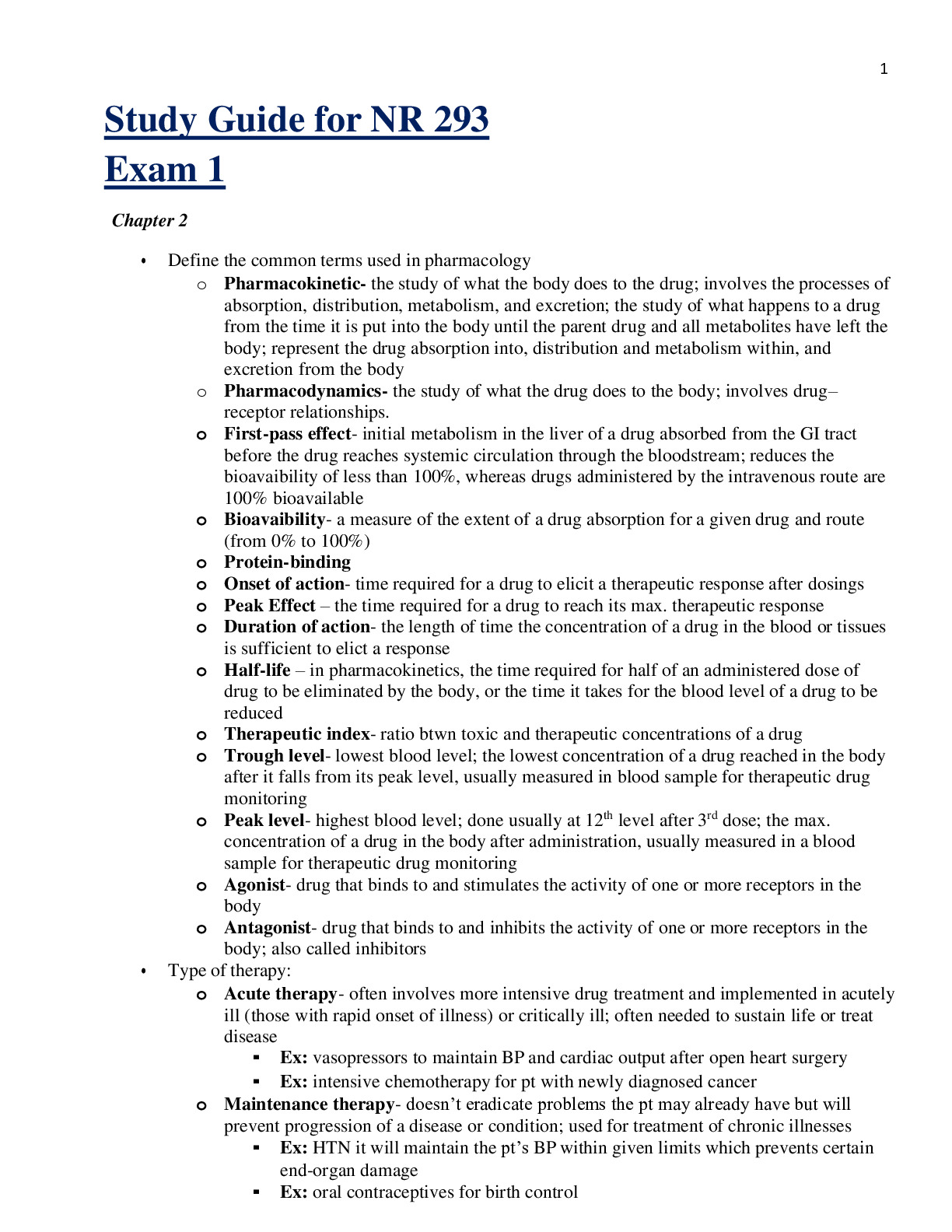 Preview image of NR 293 Exam 1 Study Guide document